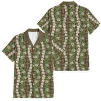 Pikake Maile Tiare Lei Family Matching Off Shoulder Short Dress and Hawaiian Shirt Natural Lauhala Pattern LT01 Dad's Shirt - Short Sleeve Brown - Polynesian Pride