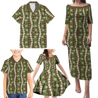 Pikake Maile Tiare Lei Family Matching Puletasi and Hawaiian Shirt Natural Lauhala Pattern