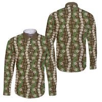 Pikake Maile Tiare Lei Family Matching Tank Maxi Dress and Hawaiian Shirt Natural Lauhala Pattern LT01 Dad's Shirt - Long Sleeve Brown - Polynesian Pride