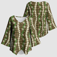 Pikake Maile Tiare Lei Kimono Sleeve Blouse Natural Lauhala Pattern