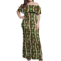 Pikake Maile Tiare Lei Off Shoulder Maxi Dress Natural Lauhala Pattern LT01 Women Brown - Polynesian Pride