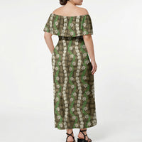 Pikake Maile Tiare Lei Off Shoulder Maxi Dress Natural Lauhala Pattern LT01 - Polynesian Pride