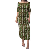 Pikake Maile Tiare Lei Puletasi Natural Lauhala Pattern LT01 Long Dress Brown - Polynesian Pride