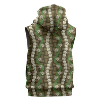 Pikake Maile Tiare Lei Sleeveless Hoodie Natural Lauhala Pattern LT01 - Polynesian Pride
