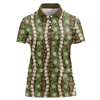 Pikake Maile Tiare Lei Women Polo Shirt Natural Lauhala Pattern