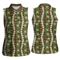 Pikake Maile Tiare Lei Women Sleeveless Polo Shirt Natural Lauhala Pattern