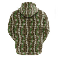 Pikake Maile Tiare Lei Zip Hoodie Natural Lauhala Pattern