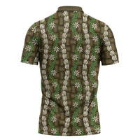 Pikake Maile Tiare Lei Zipper Polo Shirt Natural Lauhala Pattern