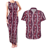 Pikake Maile Tiare Lei Couples Matching Tank Maxi Dress and Hawaiian Shirt Akala Lauhala Pattern LT01 Pink - Polynesian Pride