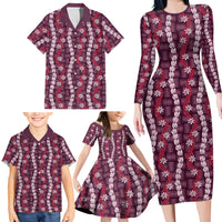 Pikake Maile Tiare Lei Family Matching Long Sleeve Bodycon Dress and Hawaiian Shirt Akala Lauhala Pattern LT01 - Polynesian Pride