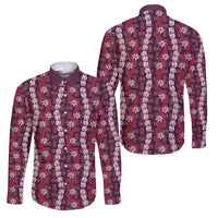 Pikake Maile Tiare Lei Family Matching Long Sleeve Bodycon Dress and Hawaiian Shirt Akala Lauhala Pattern LT01 Dad's Shirt - Long Sleeve Pink - Polynesian Pride