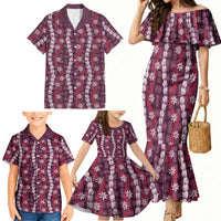 Pikake Maile Tiare Lei Family Matching Mermaid Dress and Hawaiian Shirt Akala Lauhala Pattern LT01 - Polynesian Pride