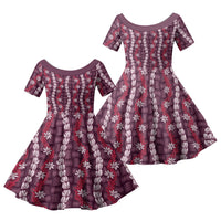 Pikake Maile Tiare Lei Family Matching Mermaid Dress and Hawaiian Shirt Akala Lauhala Pattern LT01 Daughter's Dress Pink - Polynesian Pride