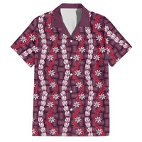 Pikake Maile Tiare Lei Family Matching Off The Shoulder Long Sleeve Dress and Hawaiian Shirt Akala Lauhala Pattern LT01 Dad's Shirt - Short Sleeve Pink - Polynesian Pride