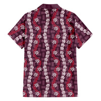 Pikake Maile Tiare Lei Family Matching Off The Shoulder Long Sleeve Dress and Hawaiian Shirt Akala Lauhala Pattern LT01 Dad's Shirt - Long Sleeve Pink - Polynesian Pride