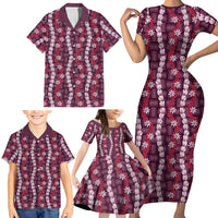 Pikake Maile Tiare Lei Family Matching Short Sleeve Bodycon Dress and Hawaiian Shirt Akala Lauhala Pattern LT01 - Polynesian Pride