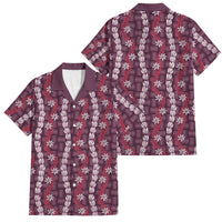 Pikake Maile Tiare Lei Family Matching Short Sleeve Bodycon Dress and Hawaiian Shirt Akala Lauhala Pattern LT01 Dad's Shirt - Short Sleeve Pink - Polynesian Pride