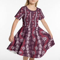 Pikake Maile Tiare Lei Kid Short Sleeve Dress Akala Lauhala Pattern LT01 - Polynesian Pride