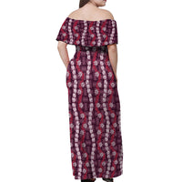 Pikake Maile Tiare Lei Off Shoulder Maxi Dress Akala Lauhala Pattern LT01 - Polynesian Pride
