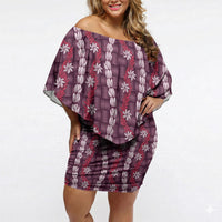 Pikake Maile Tiare Lei Off Shoulder Short Dress Akala Lauhala Pattern LT01 Women Pink - Polynesian Pride