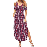 Pikake Maile Tiare Lei Summer Maxi Dress Akala Lauhala Pattern LT01 Women Pink - Polynesian Pride