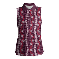 Pikake Maile Tiare Lei Women Sleeveless Polo Shirt Akala Lauhala Pattern