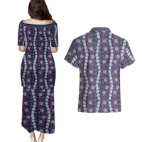Pikake Maile Tiare Lei Couples Matching Puletasi and Hawaiian Shirt Poni Lauhala Pattern LT01 - Polynesian Pride
