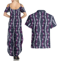 Pikake Maile Tiare Lei Couples Matching Summer Maxi Dress and Hawaiian Shirt Poni Lauhala Pattern LT01 - Polynesian Pride