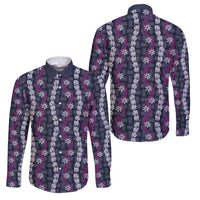 Pikake Maile Tiare Lei Family Matching Long Sleeve Bodycon Dress and Hawaiian Shirt Poni Lauhala Pattern LT01 Dad's Shirt - Long Sleeve Purple - Polynesian Pride