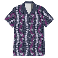 Pikake Maile Tiare Lei Family Matching Off The Shoulder Long Sleeve Dress and Hawaiian Shirt Poni Lauhala Pattern LT01 Dad's Shirt - Short Sleeve Purple - Polynesian Pride