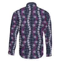 Pikake Maile Tiare Lei Family Matching Off The Shoulder Long Sleeve Dress and Hawaiian Shirt Poni Lauhala Pattern LT01 Son's Shirt Purple - Polynesian Pride