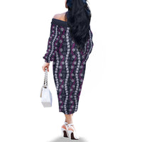 Pikake Maile Tiare Lei Family Matching Off The Shoulder Long Sleeve Dress and Hawaiian Shirt Poni Lauhala Pattern