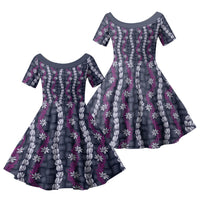 Pikake Maile Tiare Lei Family Matching Short Sleeve Bodycon Dress and Hawaiian Shirt Poni Lauhala Pattern LT01 Daughter's Dress Purple - Polynesian Pride