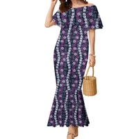 Pikake Maile Tiare Lei Mermaid Dress Poni Lauhala Pattern LT01 Women Purple - Polynesian Pride