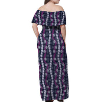 Pikake Maile Tiare Lei Off Shoulder Maxi Dress Poni Lauhala Pattern LT01 - Polynesian Pride