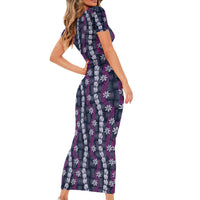 Pikake Maile Tiare Lei Short Sleeve Bodycon Dress Poni Lauhala Pattern LT01 - Polynesian Pride