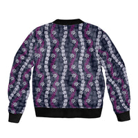 Pikake Maile Tiare Lei Sleeve Zip Bomber Jacket Poni Lauhala Pattern