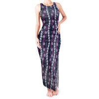 Pikake Maile Tiare Lei Tank Maxi Dress Poni Lauhala Pattern LT01 Women Purple - Polynesian Pride