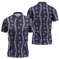 Pikake Maile Tiare Lei Zipper Polo Shirt Poni Lauhala Pattern LT01 - Polynesian Pride