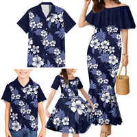 Hawaiian Hibiscus Tribal Floral Blue Family Matching Mermaid Dress and Hawaiian Shirt Polynesian Tapa Pattern LT01 - Polynesian Pride