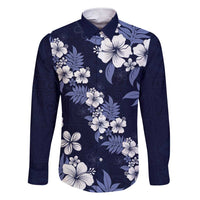 Hawaiian Hibiscus Tribal Floral Blue Family Matching Short Sleeve Bodycon Dress and Hawaiian Shirt Polynesian Tapa Pattern LT01 Dad's Shirt - Long Sleeve Blue - Polynesian Pride