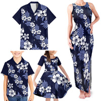 Hawaiian Hibiscus Tribal Floral Blue Family Matching Tank Maxi Dress and Hawaiian Shirt Polynesian Tapa Pattern LT01 - Polynesian Pride