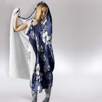 Hawaiian Hibiscus Tribal Floral Blue Hooded Blanket Polynesian Tapa Pattern - Polynesian Pride