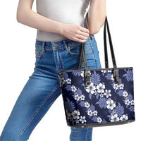 Hawaiian Hibiscus Tribal Floral Blue Leather Tote Bag Polynesian Tapa Pattern LT01 - Polynesian Pride