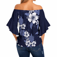 Hawaiian Hibiscus Tribal Floral Blue Off Shoulder Wrap Waist Top Polynesian Tapa Pattern LT01 - Polynesian Pride