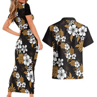 Hawaiian Hibiscus Tribal Floral Brown Couples Matching Short Sleeve Bodycon Dress and Hawaiian Shirt Polynesian Tapa Pattern LT01 - Polynesian Pride