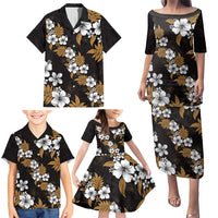 Hawaiian Hibiscus Tribal Floral Brown Family Matching Puletasi and Hawaiian Shirt Polynesian Tapa Pattern LT01 - Polynesian Pride