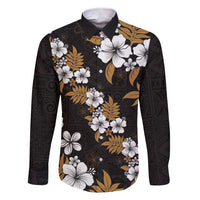 Hawaiian Hibiscus Tribal Floral Brown Family Matching Short Sleeve Bodycon Dress and Hawaiian Shirt Polynesian Tapa Pattern LT01 Dad's Shirt - Long Sleeve Brown - Polynesian Pride