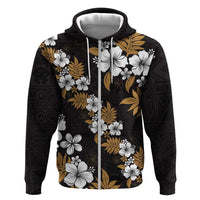 Hawaiian Hibiscus Tribal Floral Brown Zip Hoodie Polynesian Tapa Pattern LT01 Zip Hoodie Brown - Polynesian Pride