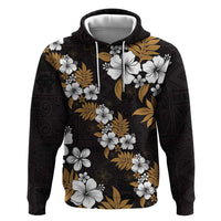 Hawaiian Hibiscus Tribal Floral Brown Zip Hoodie Polynesian Tapa Pattern LT01 Pullover Hoodie Brown - Polynesian Pride